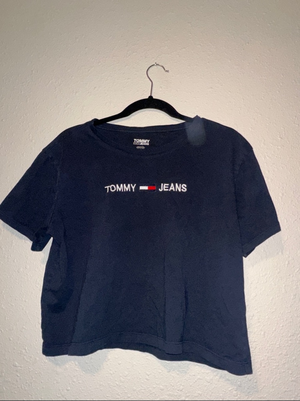 Tommy Hilfiger Navy Crop Tee with Signature Logo